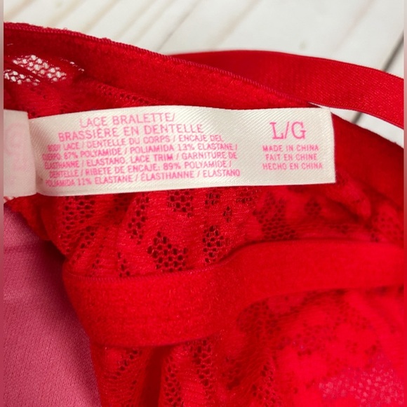 Victoria’s Secret PINK Lace Bralette Red Lace Push Up Pullover Size Large - Picture 5 of 6